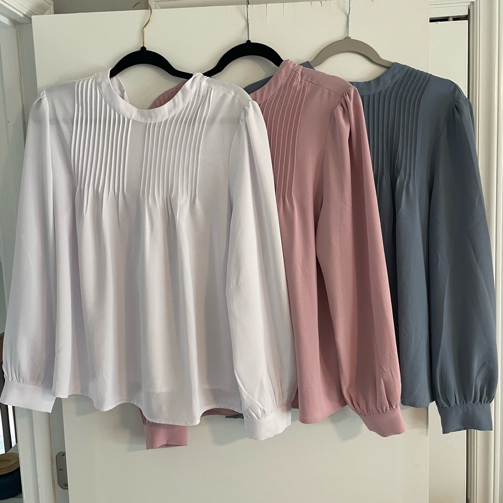 3 pack of women’s blouse, White, Dusty Pink and Powder Blue, L